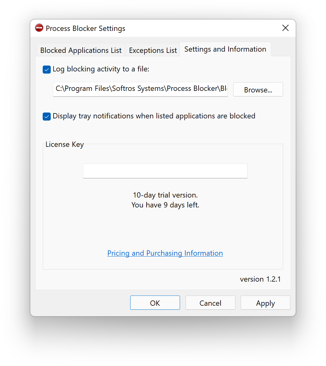 Whitelisting and Blacklisting program in Process Blocker